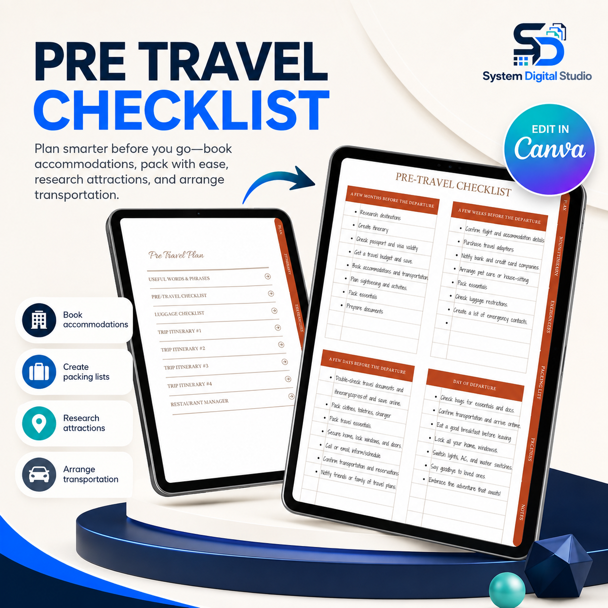 Travel Planner PLR & MRR – Editable Canva Digital Planner