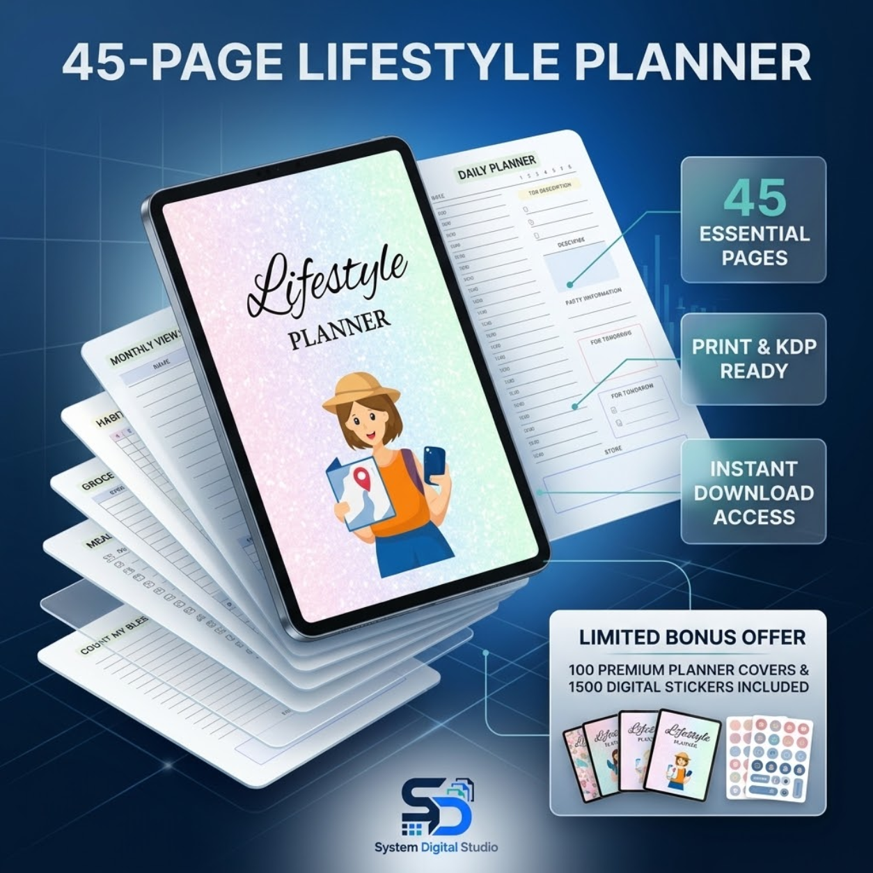 45-Page PLR Printable Lifestyle Planner | Editable Canva Template