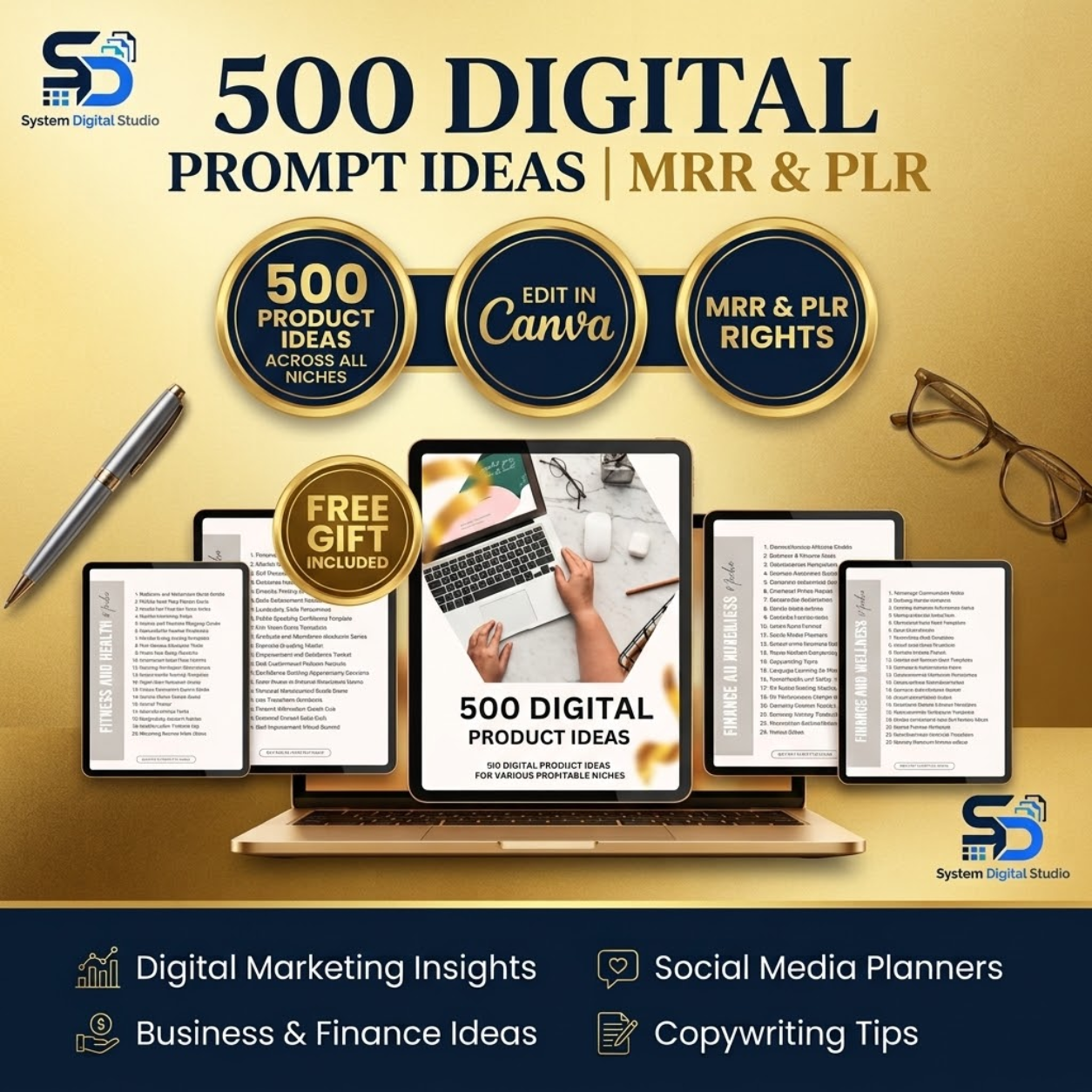 500 Digital Product Ideas | Editable PLR MRR Ebook