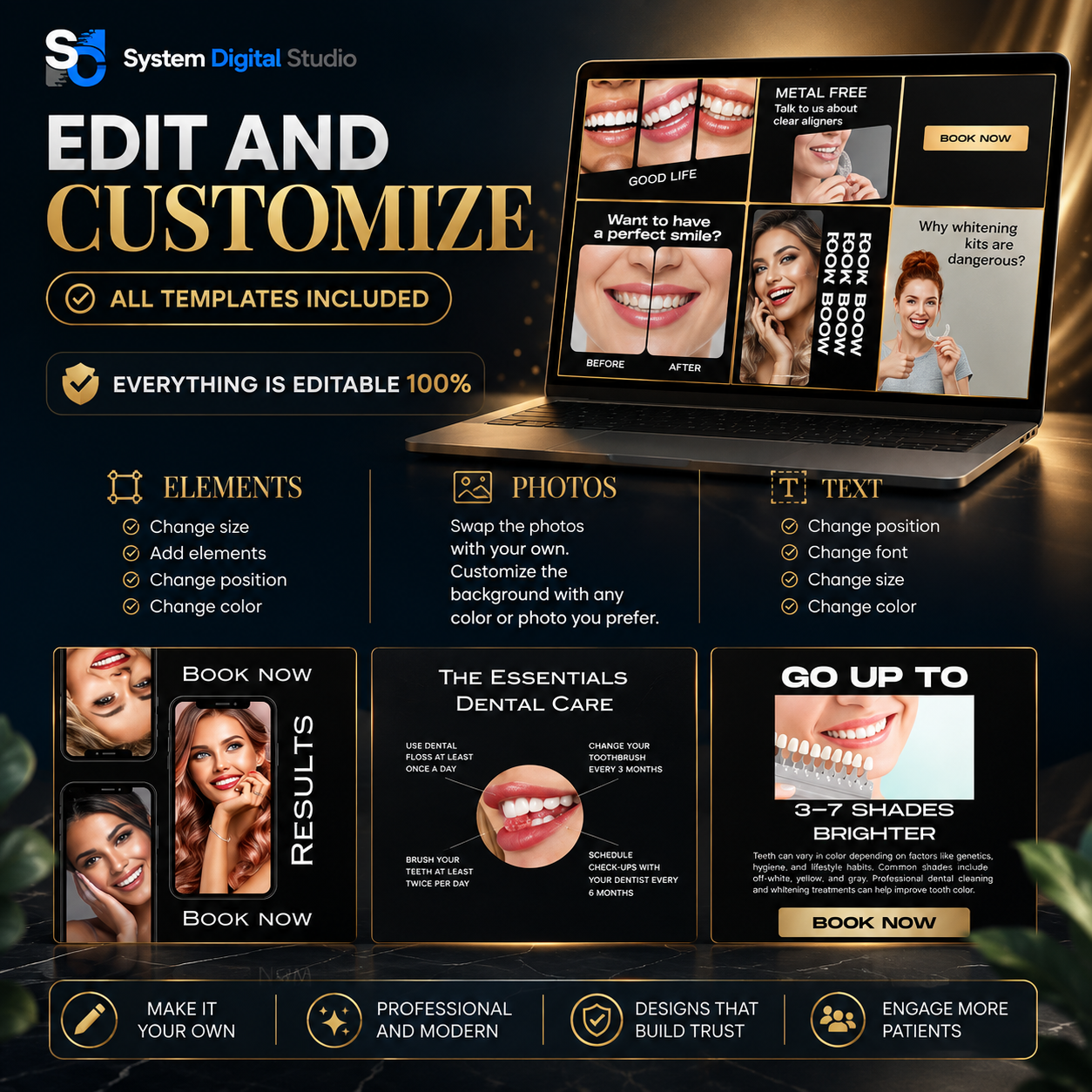 60 Teeth Whitening Instagram Templates | Tooth Gem Canva Templates