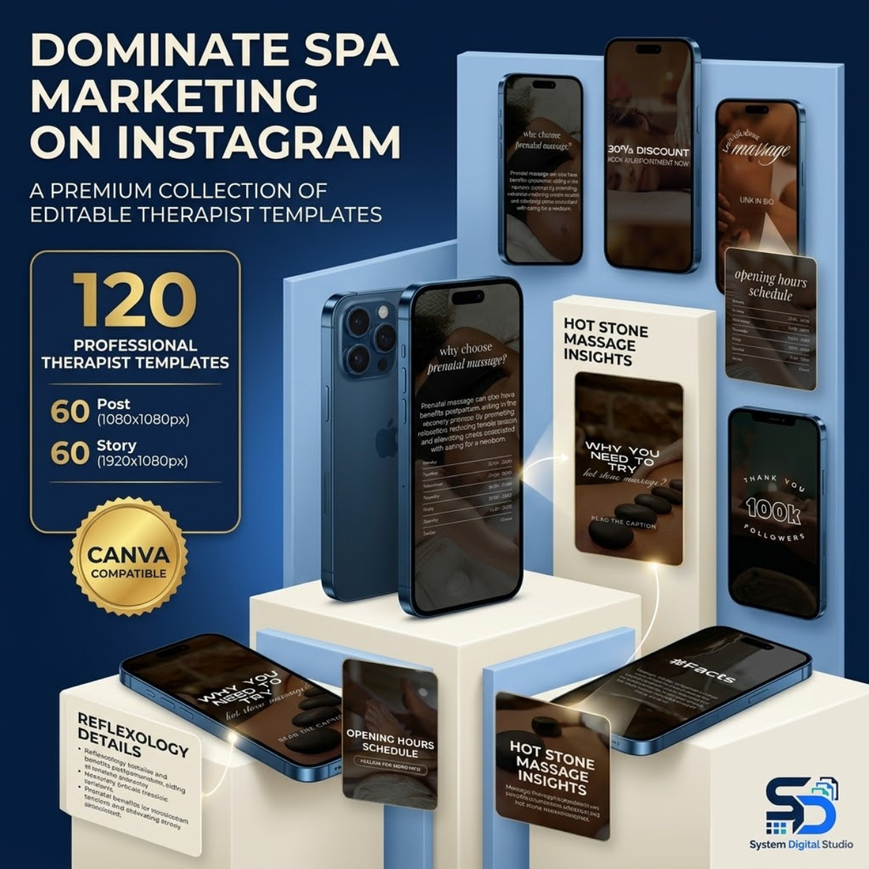 180 Massage Instagram Templates | Massage Therapist Social Media Posts | Spa Instagram Posts