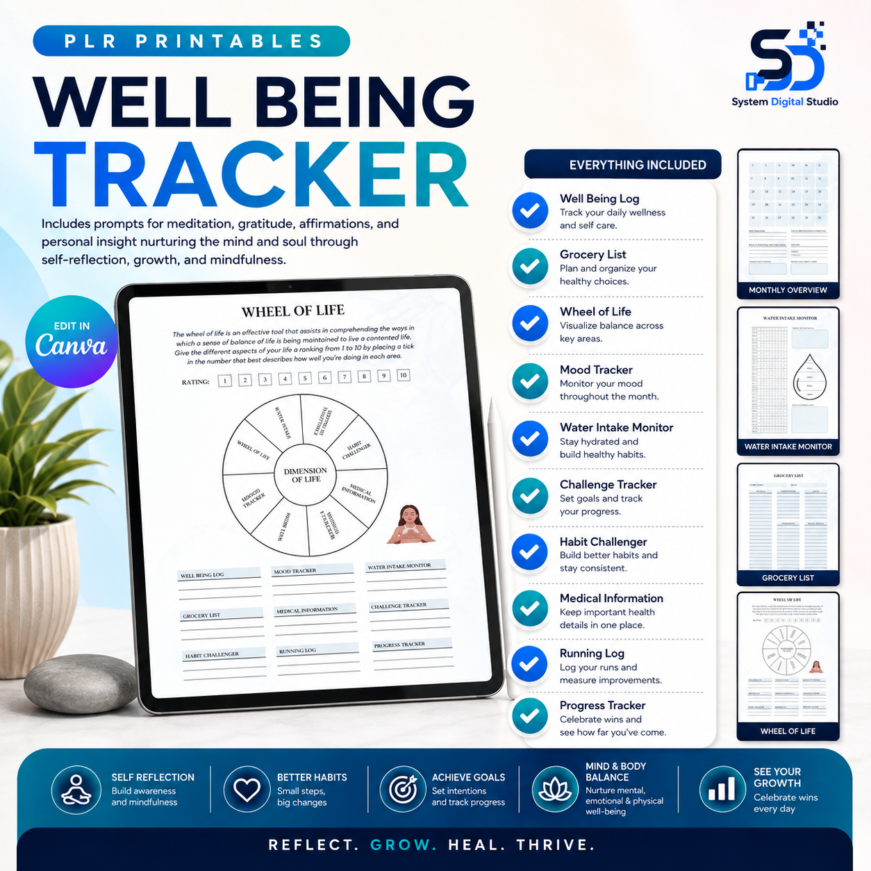 PLR Printable Wellness Journal | Editable Canva Planner