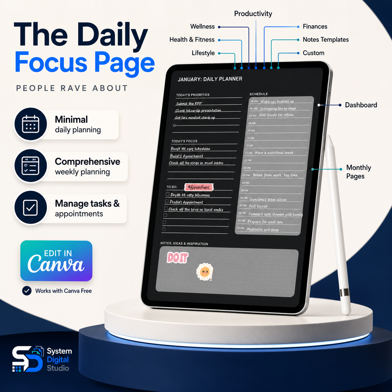 Dark Mode Adult ADHD Digital Planner with PLR & MRR Rights