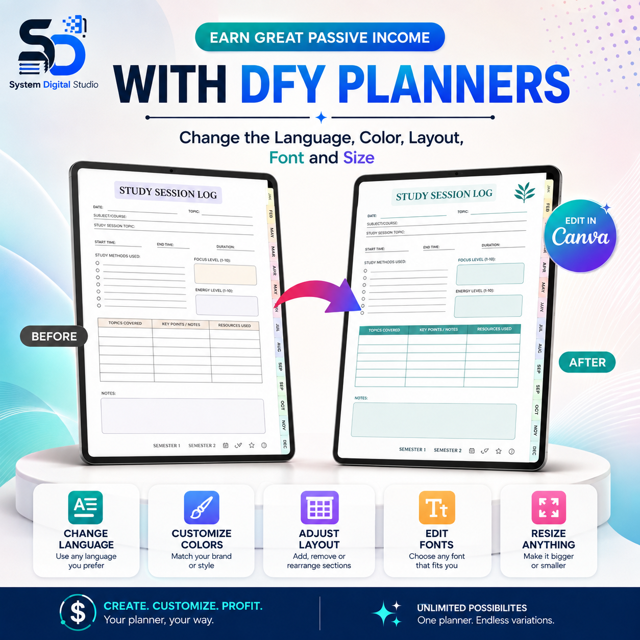 PLR Student Printable Planner | Editable Canva Template