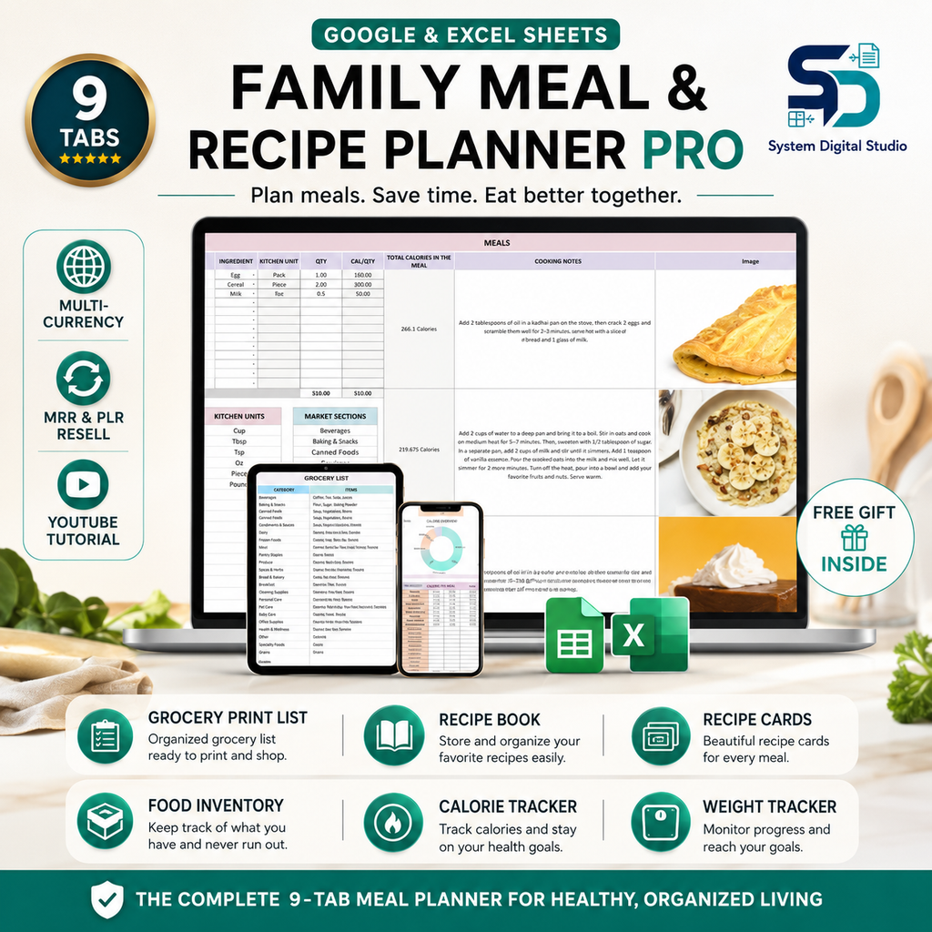 Family Organizer Spreadsheet Bundle with MRR & PLR