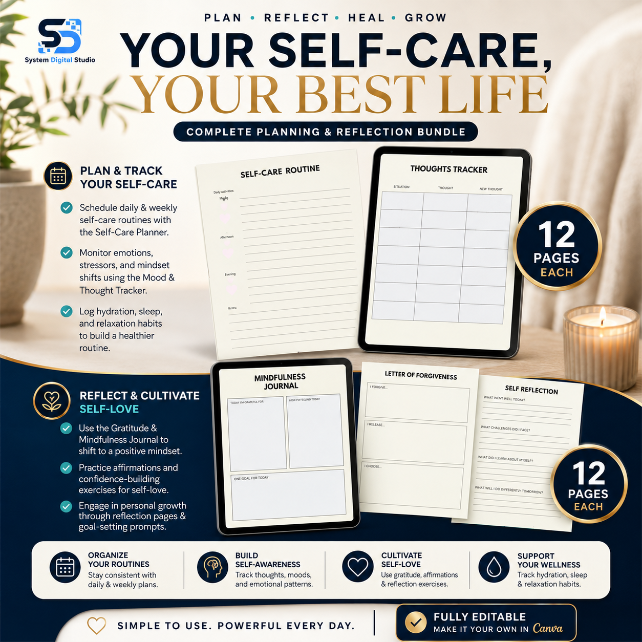 Self-Care Worksheet | Fillable PDF | Printable Planner
