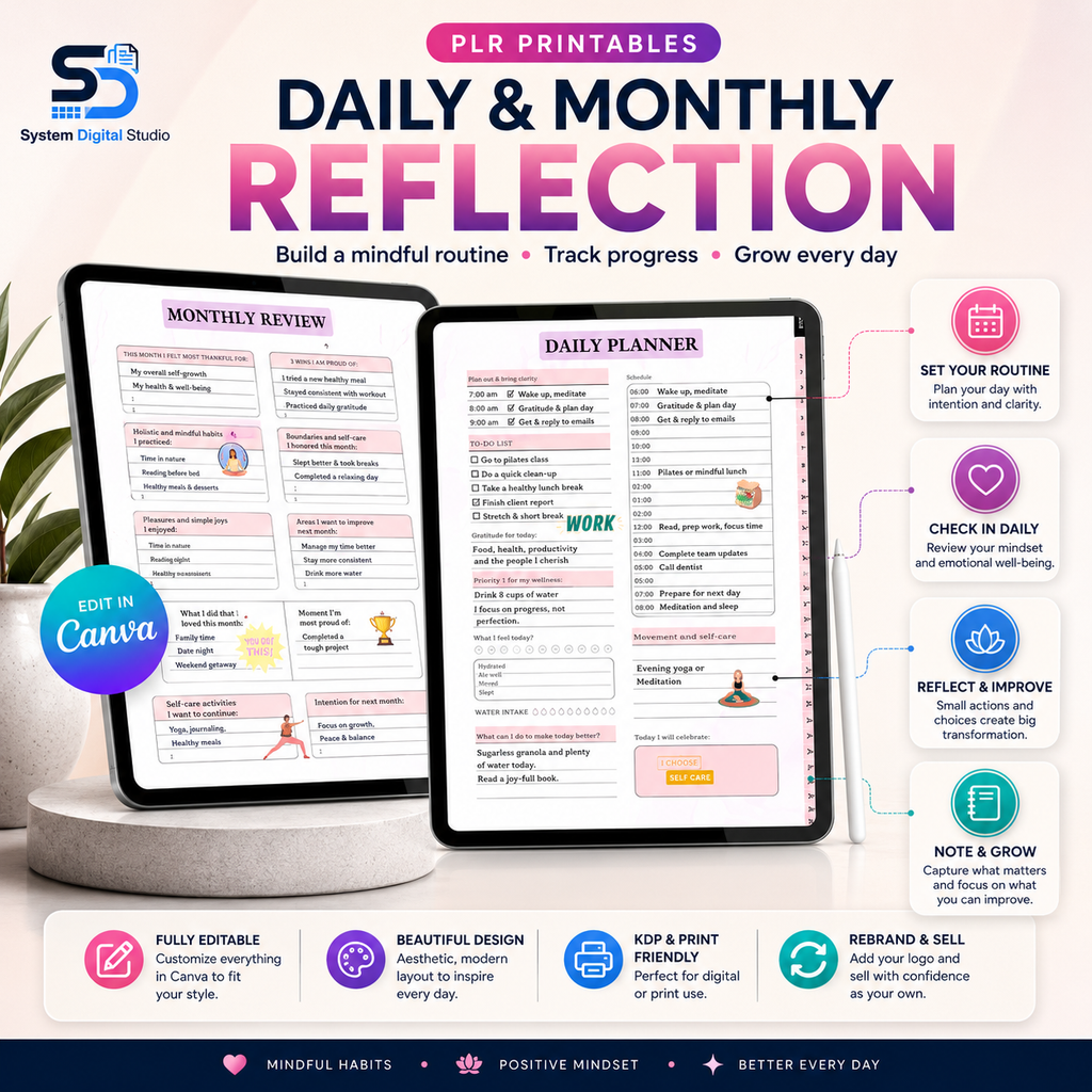 PLR Printable Self Care Planner | Editable Canva Template