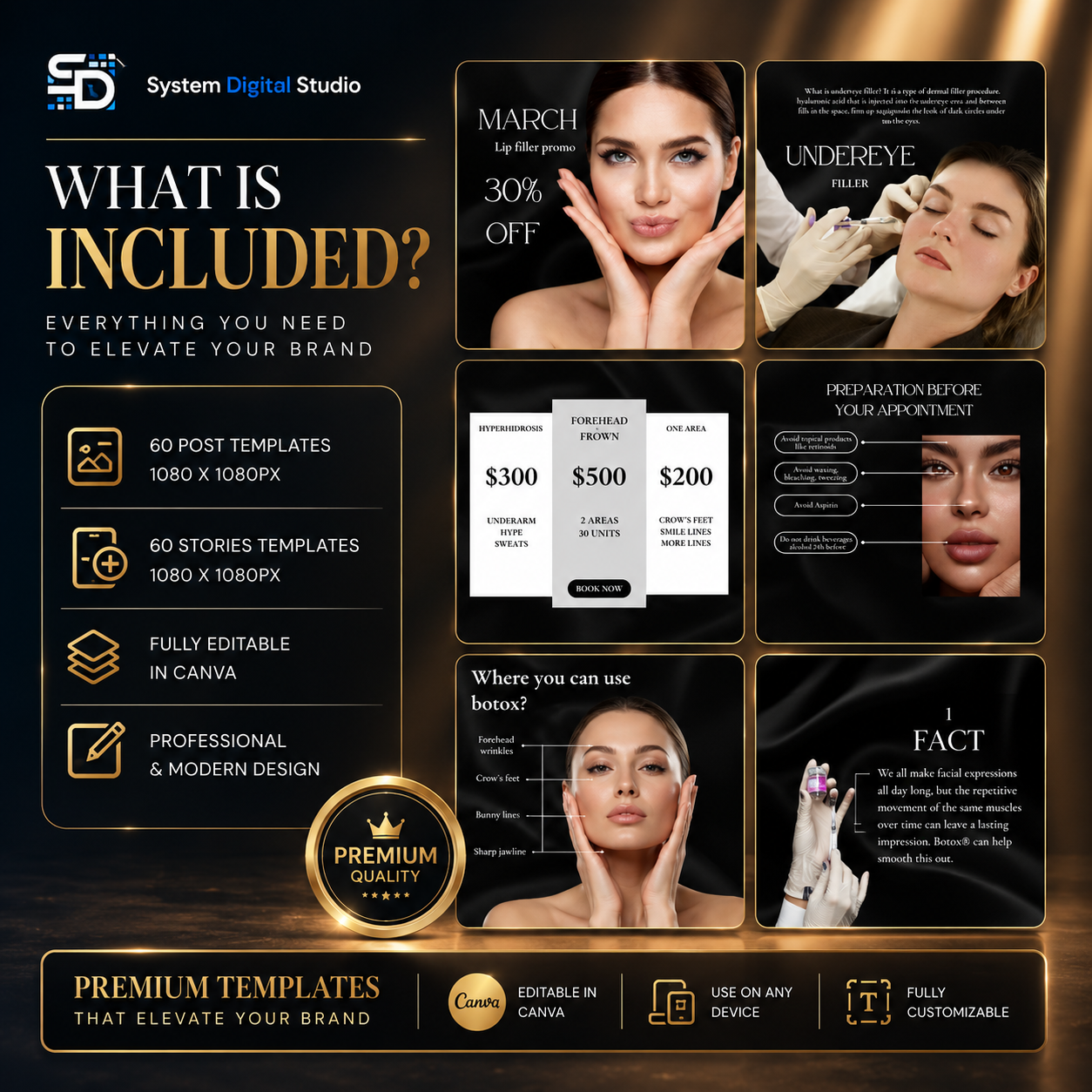 120 Premium Botox & Lip Filler Canva Templates | Instagram Posts & Stories