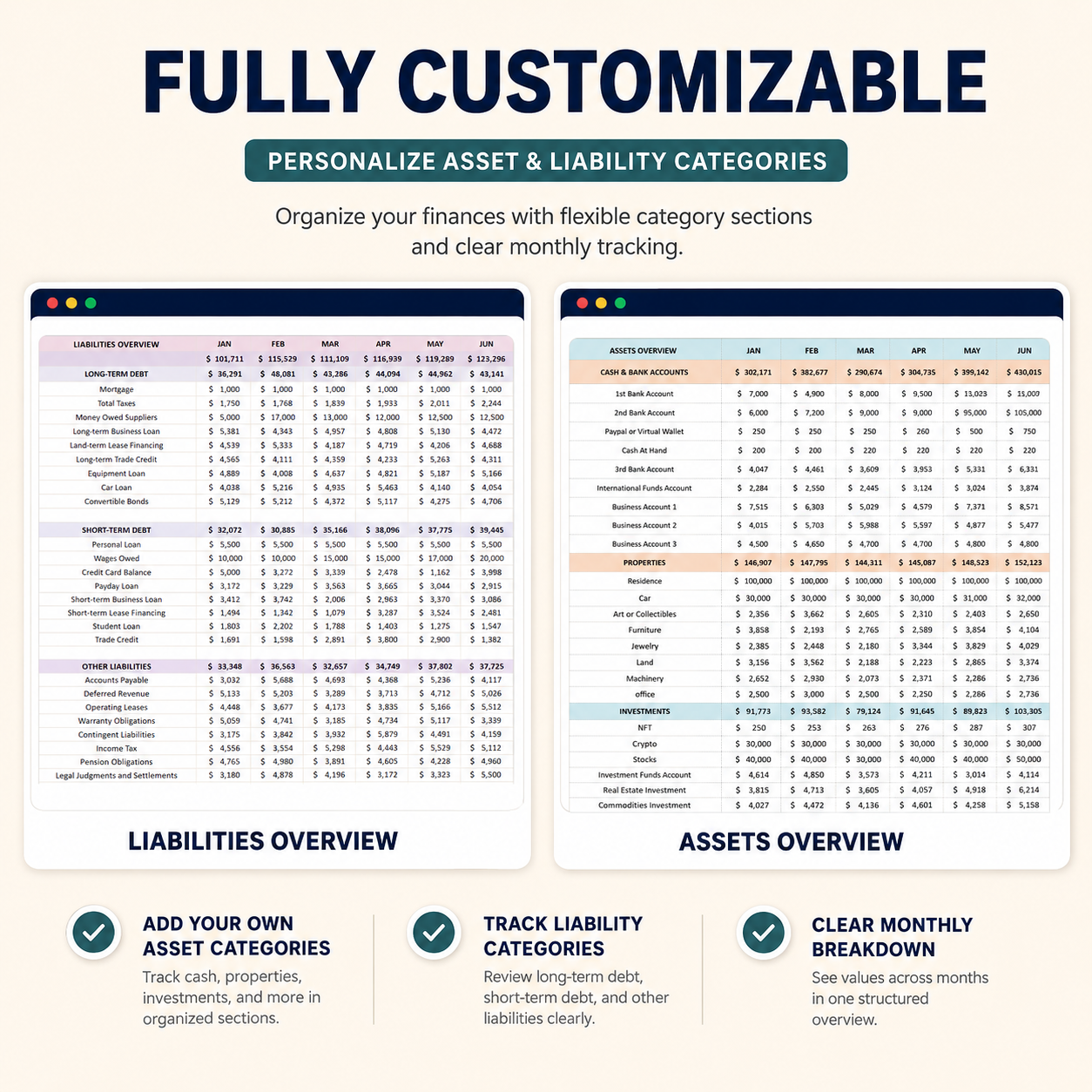 Net Worth Tracker Spreadsheet for Google Sheets & Excel