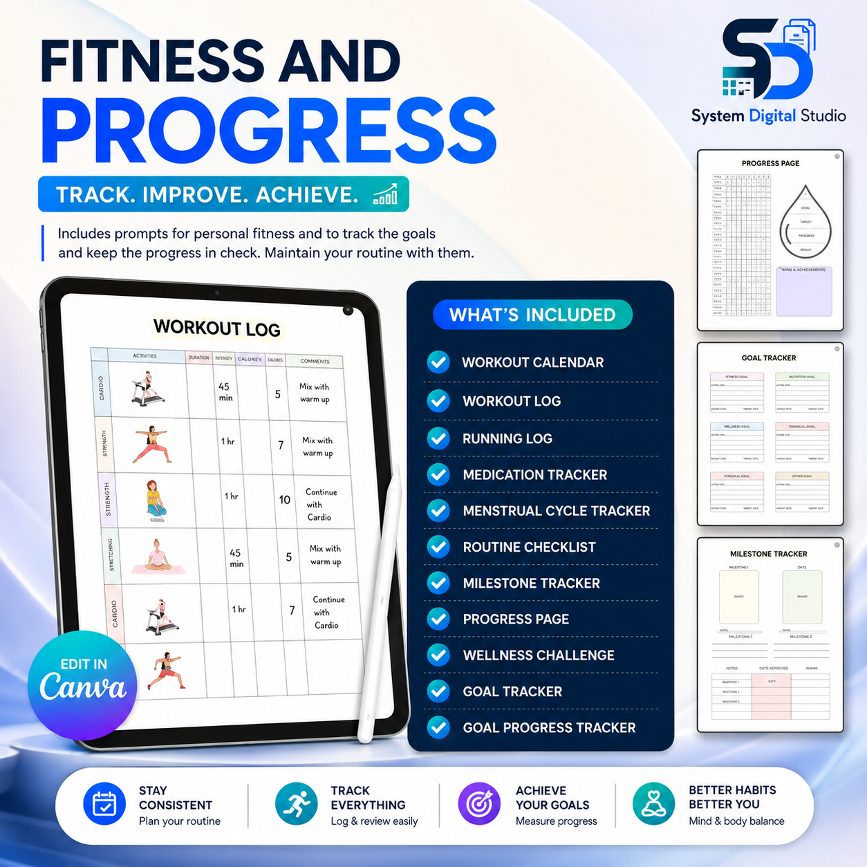 PLR Fitness Printable Planner | Editable Canva Planner
