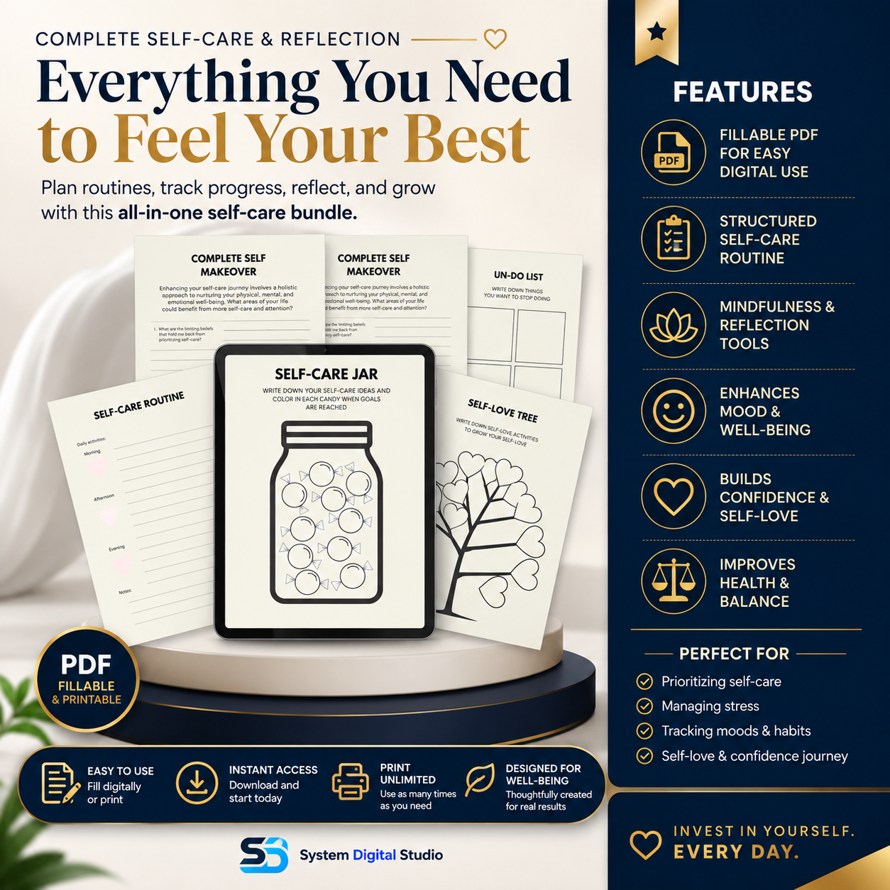 Self-Care Worksheet | Fillable PDF | Printable Planner
