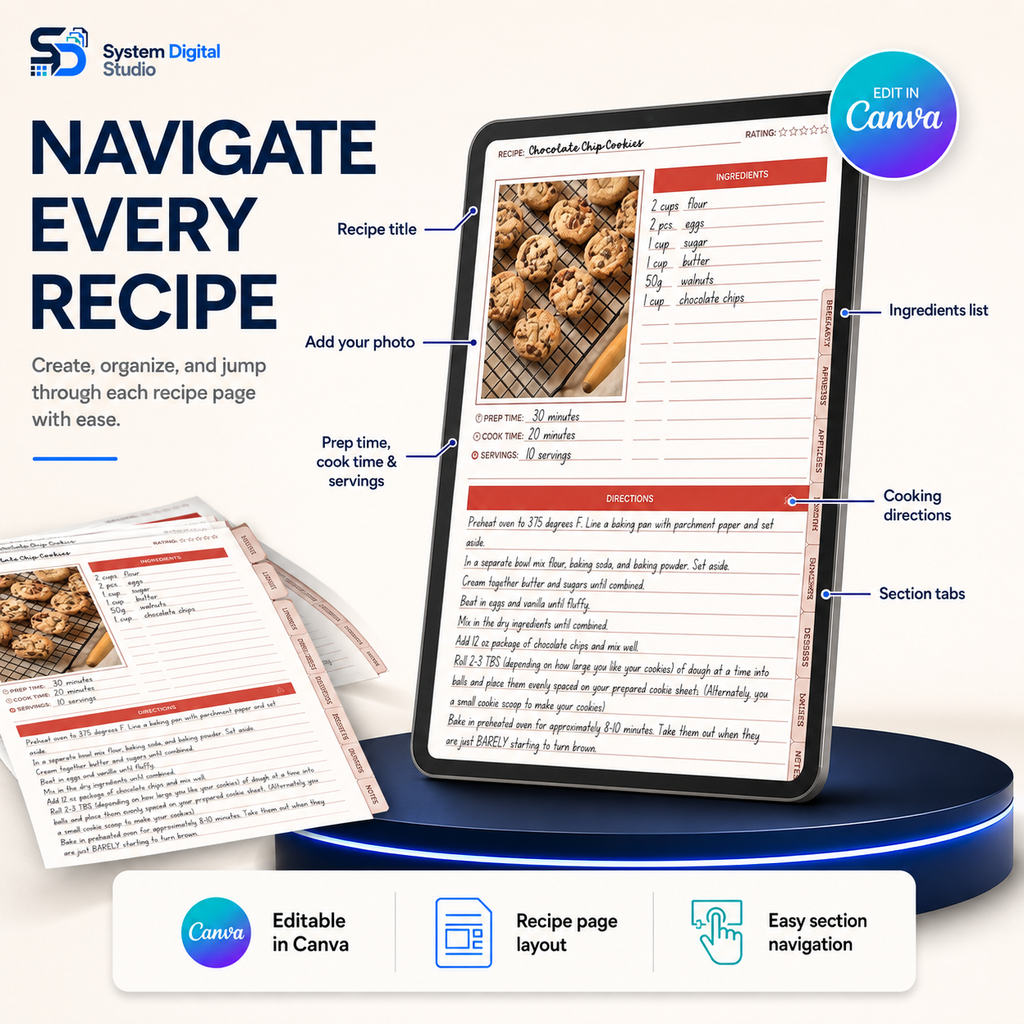 Recipe Digital Planner PLR MRR | 500-Page Canva Template