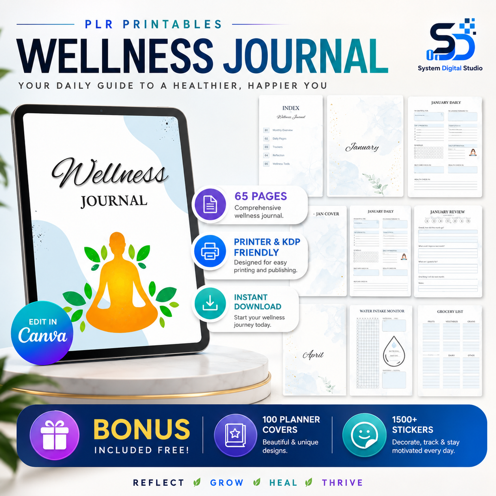PLR Printable Wellness Journal | Editable Canva Planner