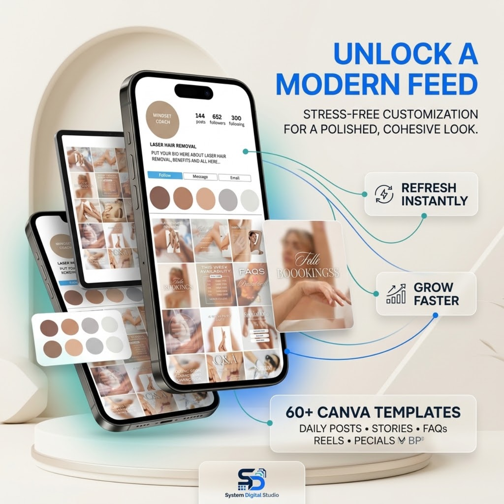 120 Laser Hair Removal Templates | Esthetician Social Media Templates