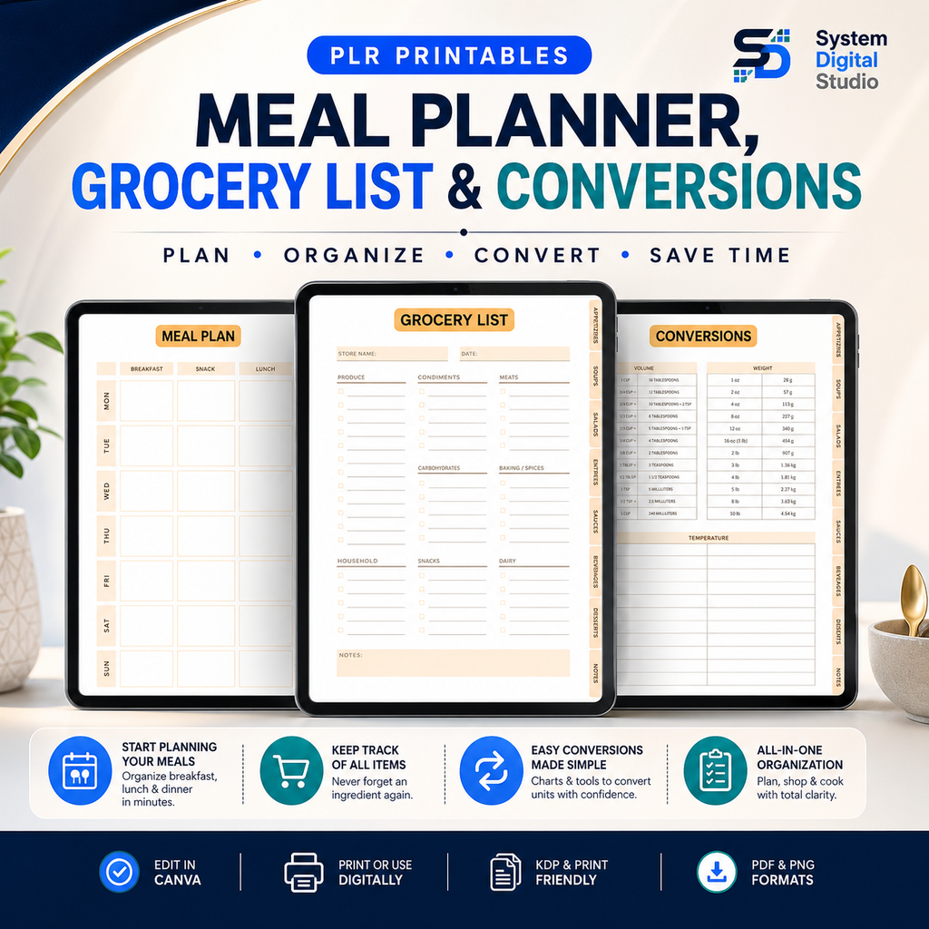 PLR Printable Recipe Journal | 70+ Page Canva Recipe Planner
