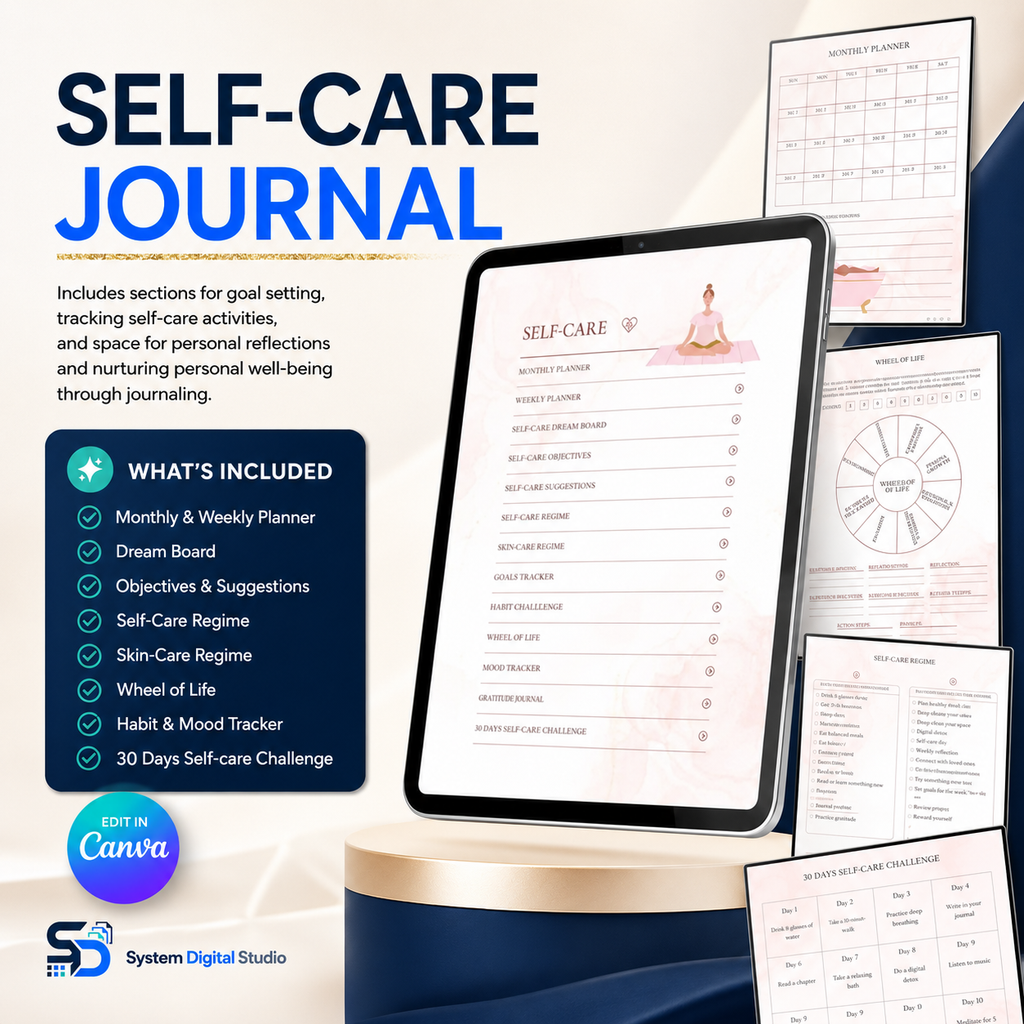 PLR Printable Self Care Planner | Editable Canva Template