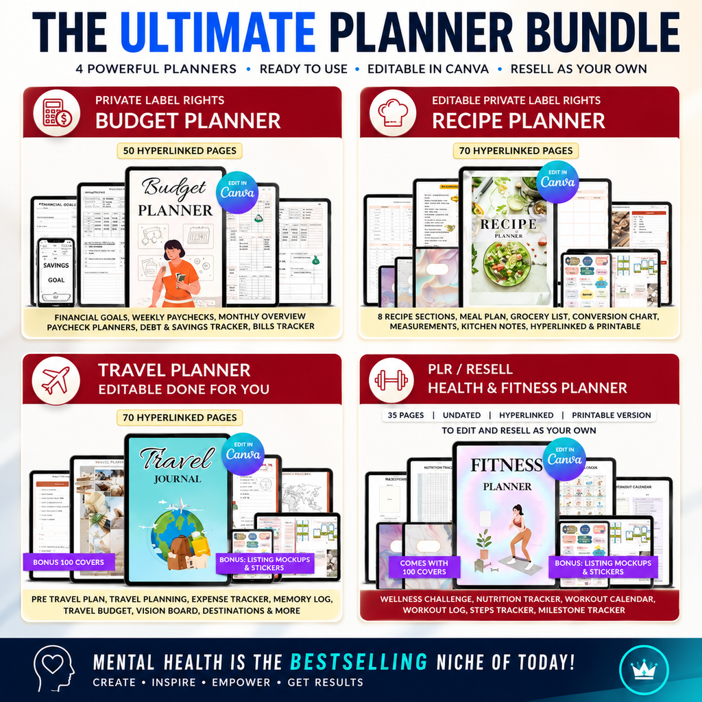 Hyperlinked Digital Planner Bundle with PLR Rights