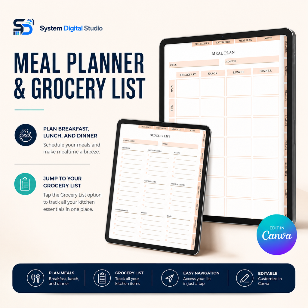 Recipe Digital Planner PLR MRR | 500-Page Canva Template