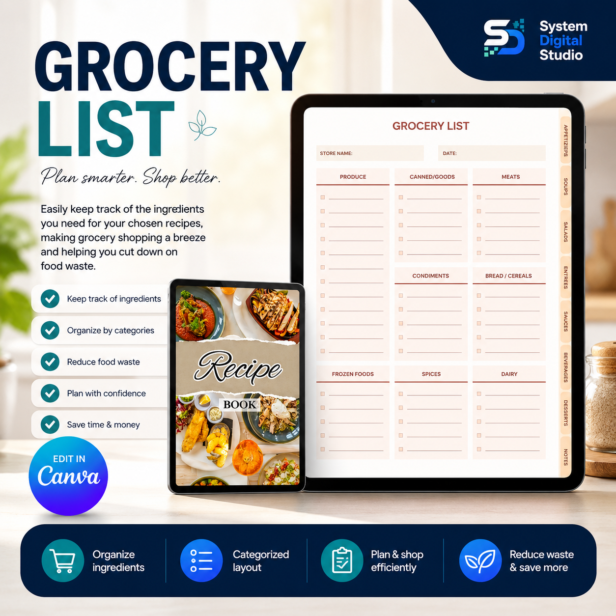 PLR Printable Recipe Journal | 70+ Page Canva Recipe Planner