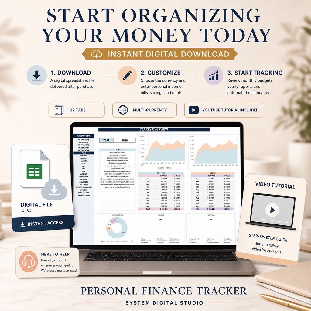Personal Finance Tracker | 22-Tab Budget Spreadsheet for Google Sheets & Excel