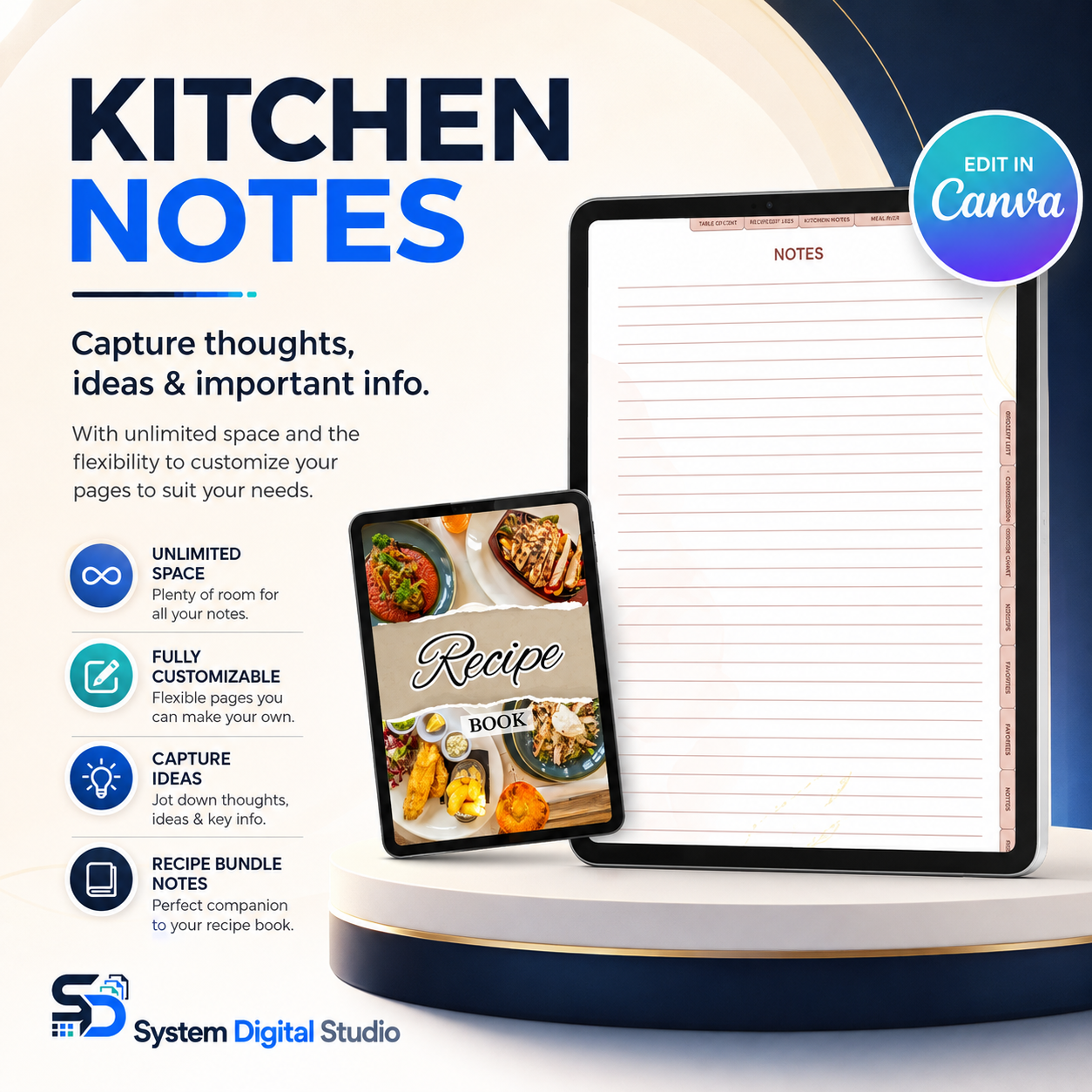 PLR Printable Recipe Journal | 70+ Page Canva Recipe Planner