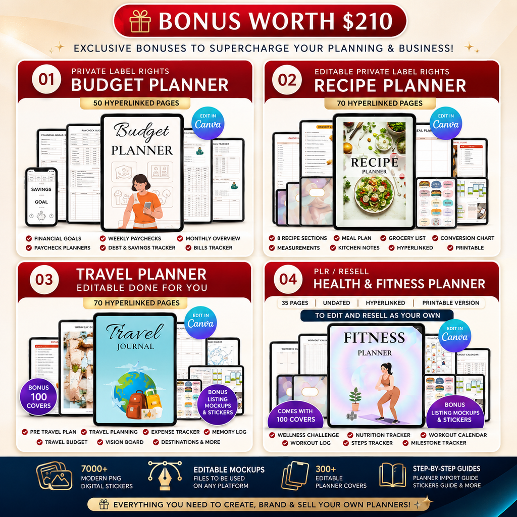 Hyperlinked Digital Planner Bundle with PLR Rights