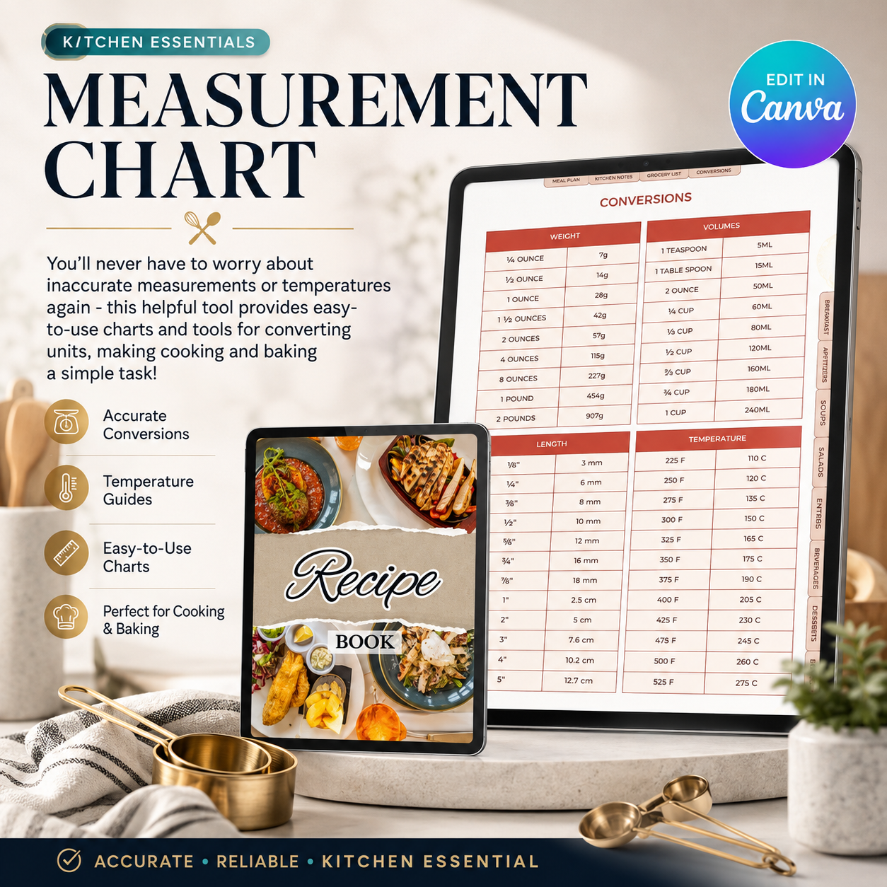 PLR Printable Recipe Journal | 70+ Page Canva Recipe Planner