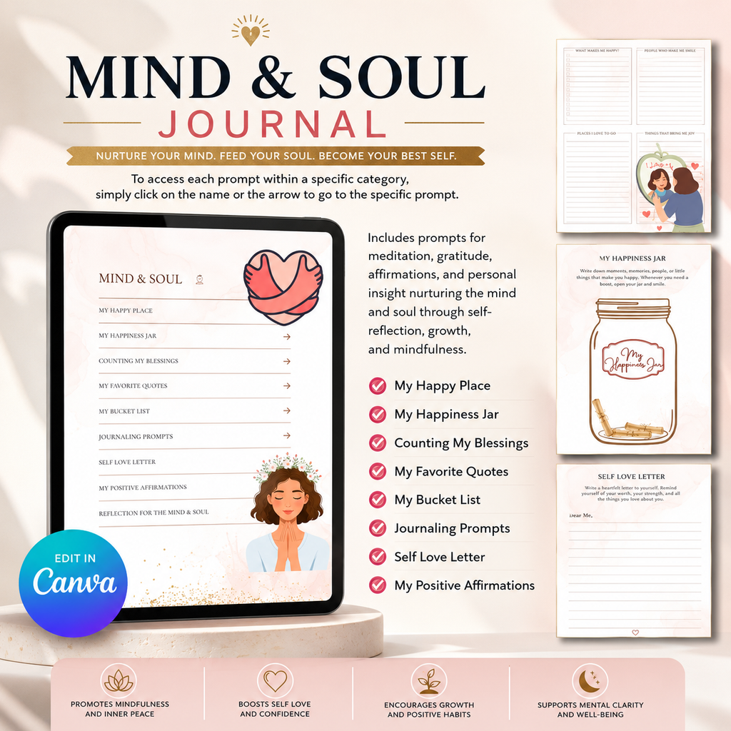 PLR Printable Self Care Planner | Editable Canva Template