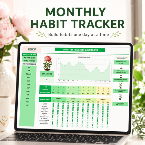 Bloom Habit Tracker & Goal Planner | Excel + Google Sheets