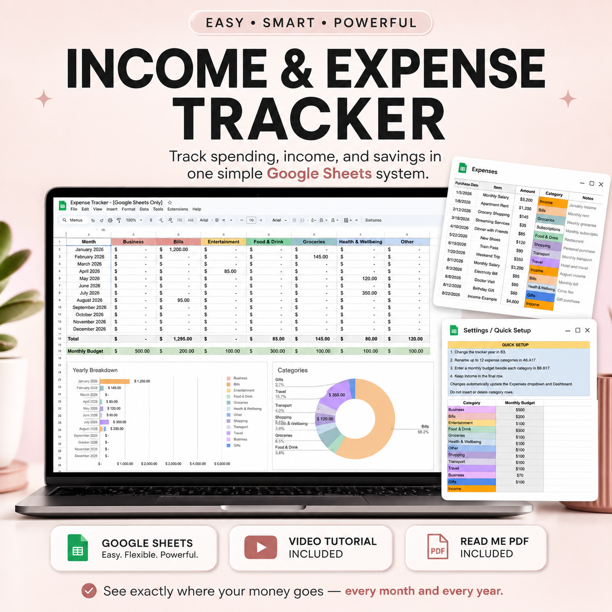 Income & Expense Tracker Bundle | Google Sheets + Google Form