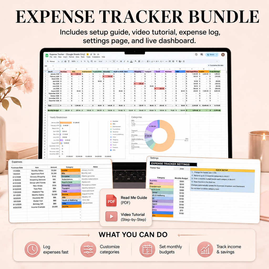 Income & Expense Tracker Bundle | Google Sheets + Google Form