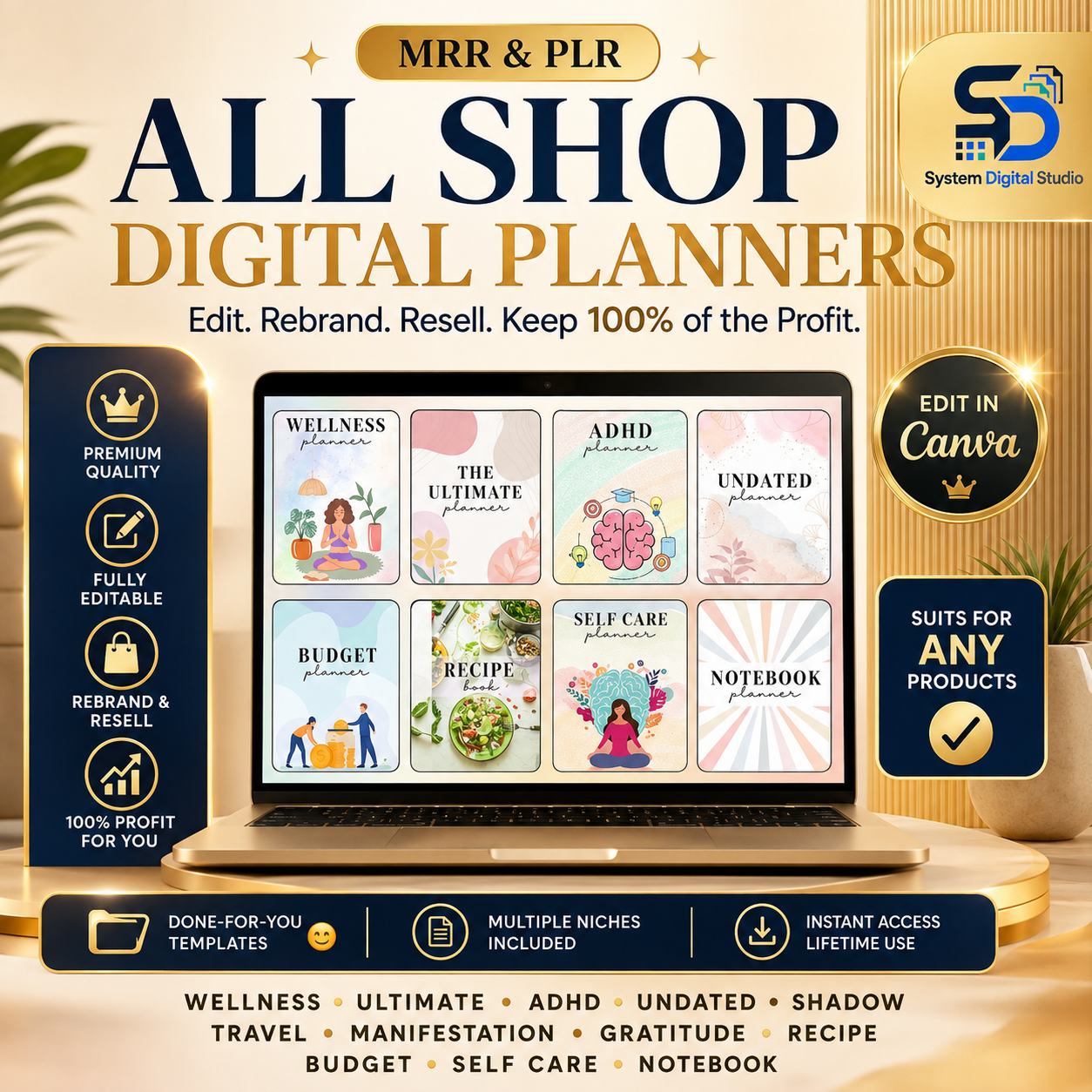PLR & MRR All Shop Digital Planner Bundle