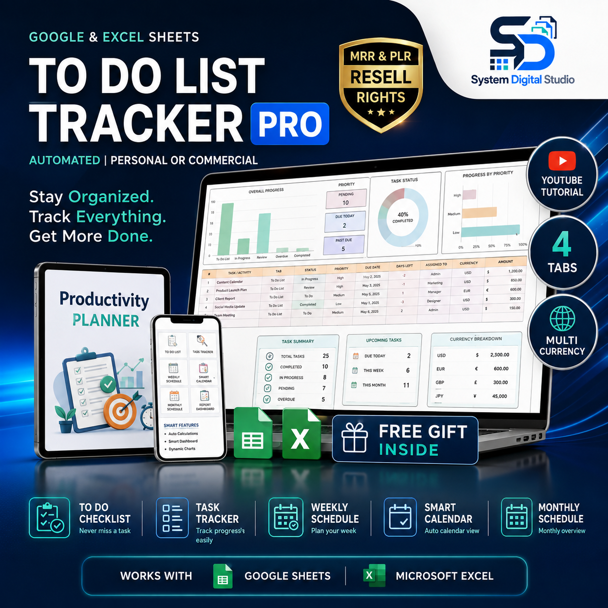 Task Tracker & To Do List Spreadsheet | Productivity Planner