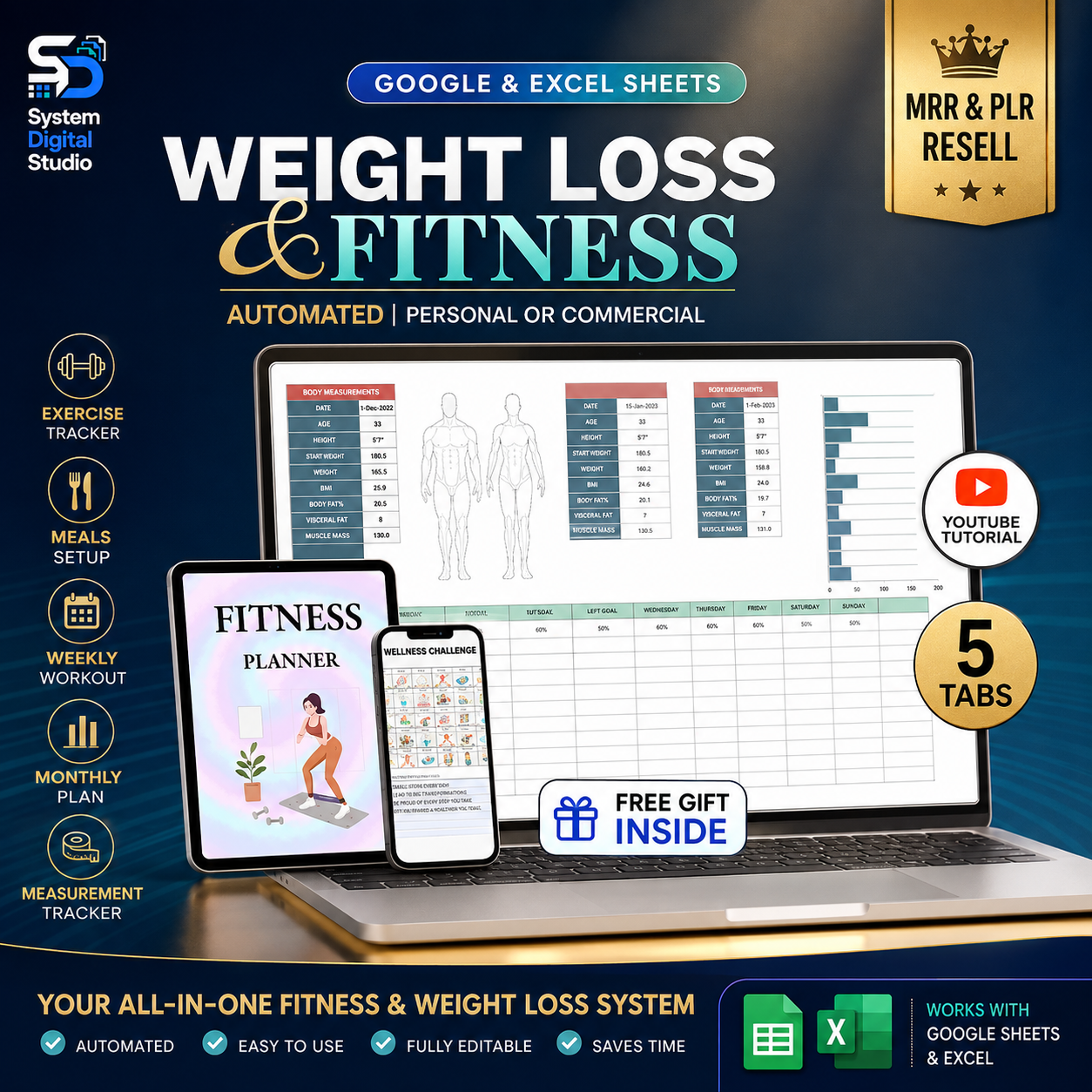 Weight Loss & Fitness Tracker Spreadsheet | PLR MRR